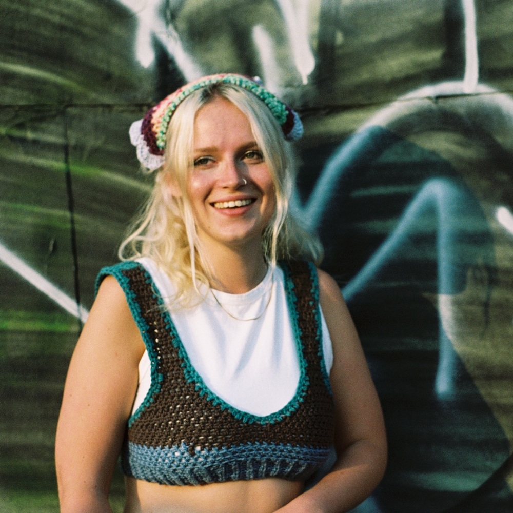 Brown and blue handmade crochet bralette
